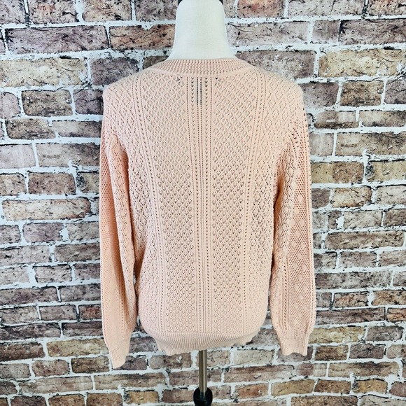 White House Black Market Blush Pointelle V-Neck Knit Sweater Women's Large - Picture 5 of 16